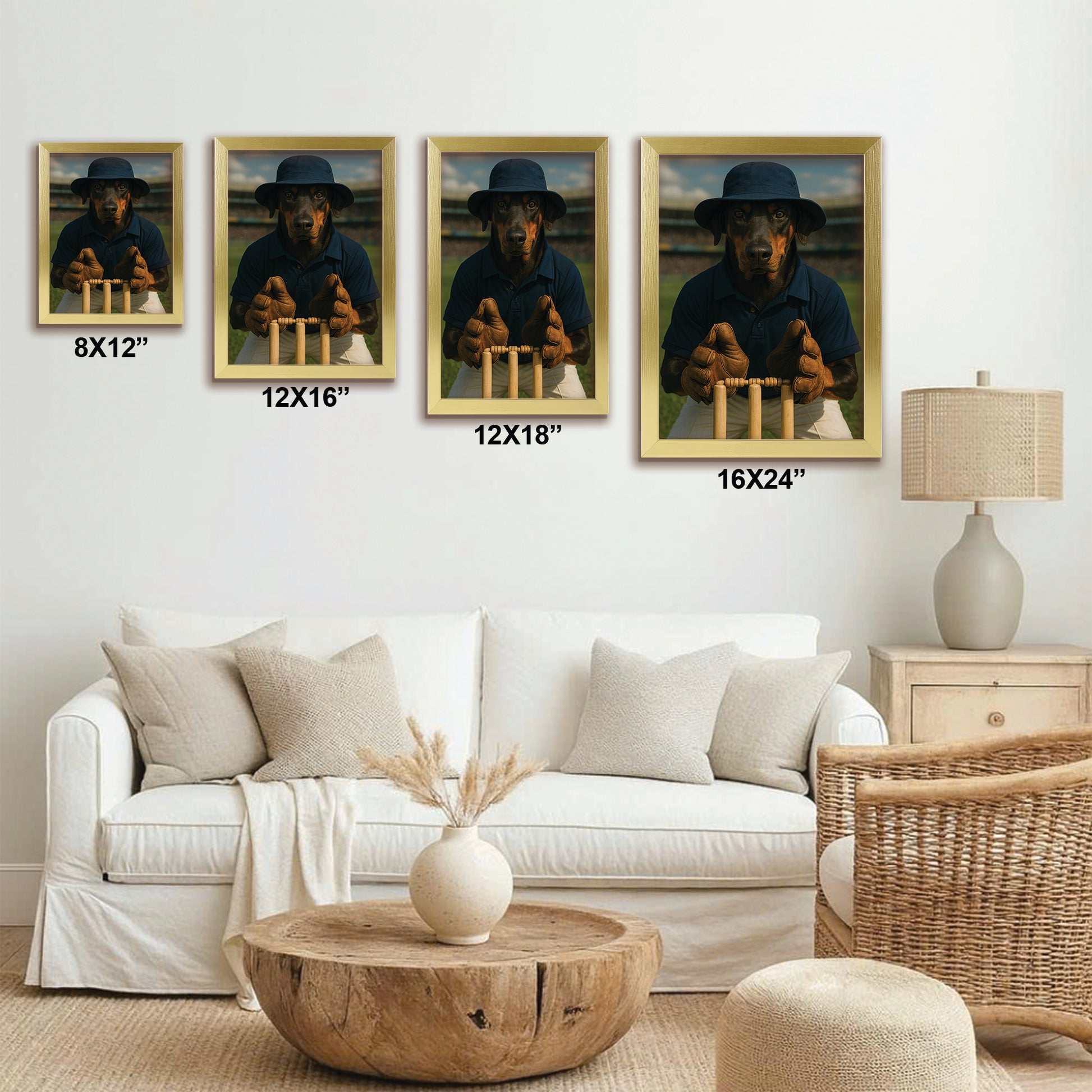 Custom Photo Cricket Player 2 Dog Canvas Framed Wall Art Gift For Dog Lovers