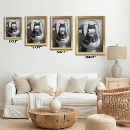 Custom Photo Cat Bathroom Style 5 Canvas Framed Wall Art Gift For Cat Lovers