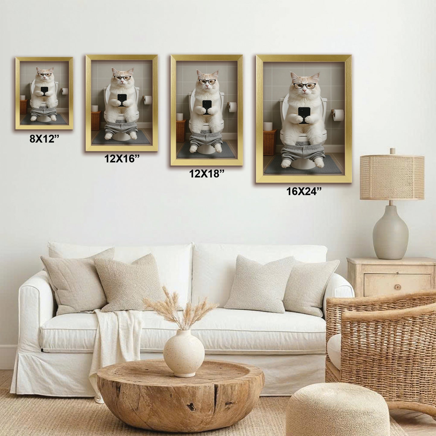 Custom Photo Cat Bathroom Style 15 Canvas Framed Wall Art Gift For Cat Lovers