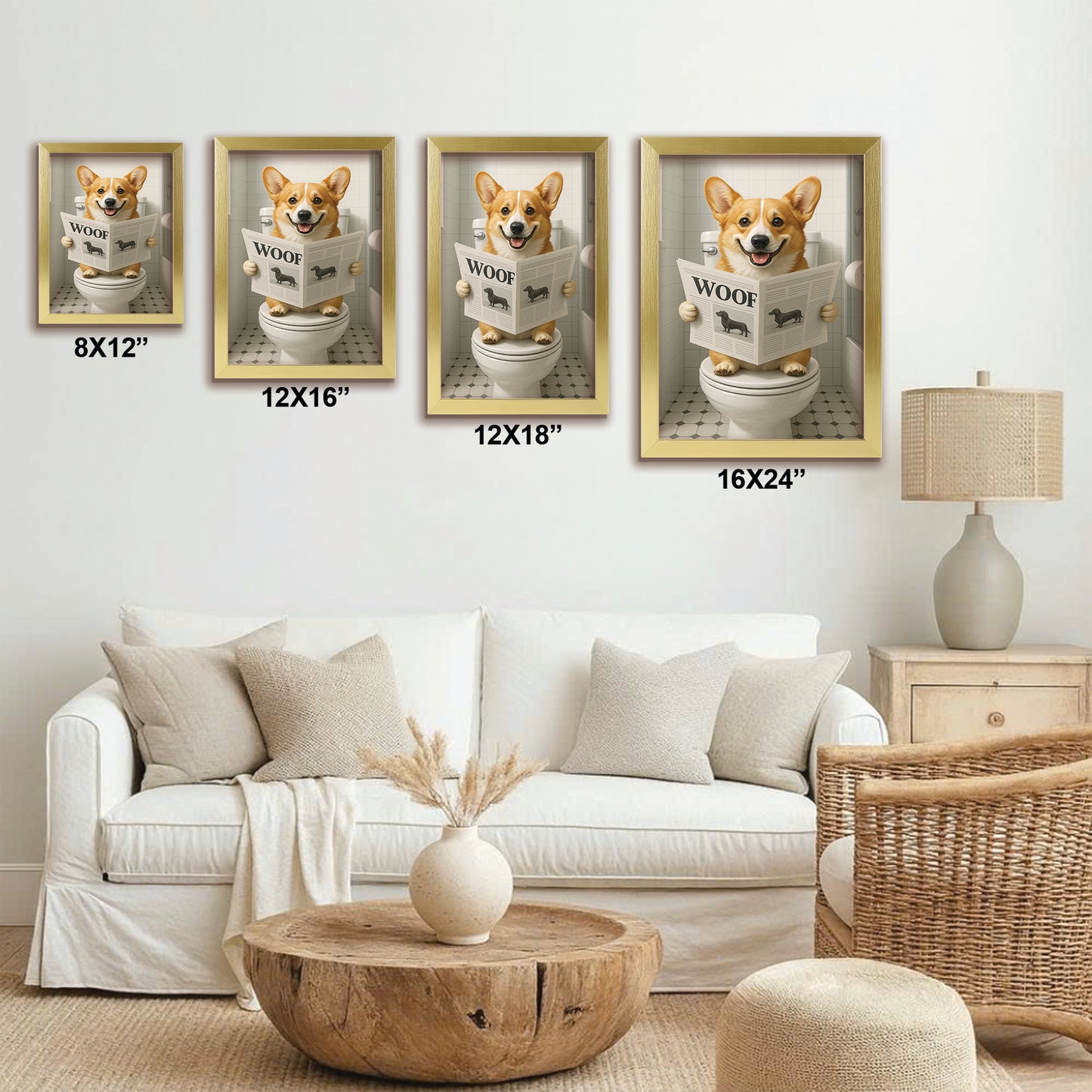 Custom Photo Dog Bathroom Style 6 Canvas Framed Wall Art Gift For Dog Lovers