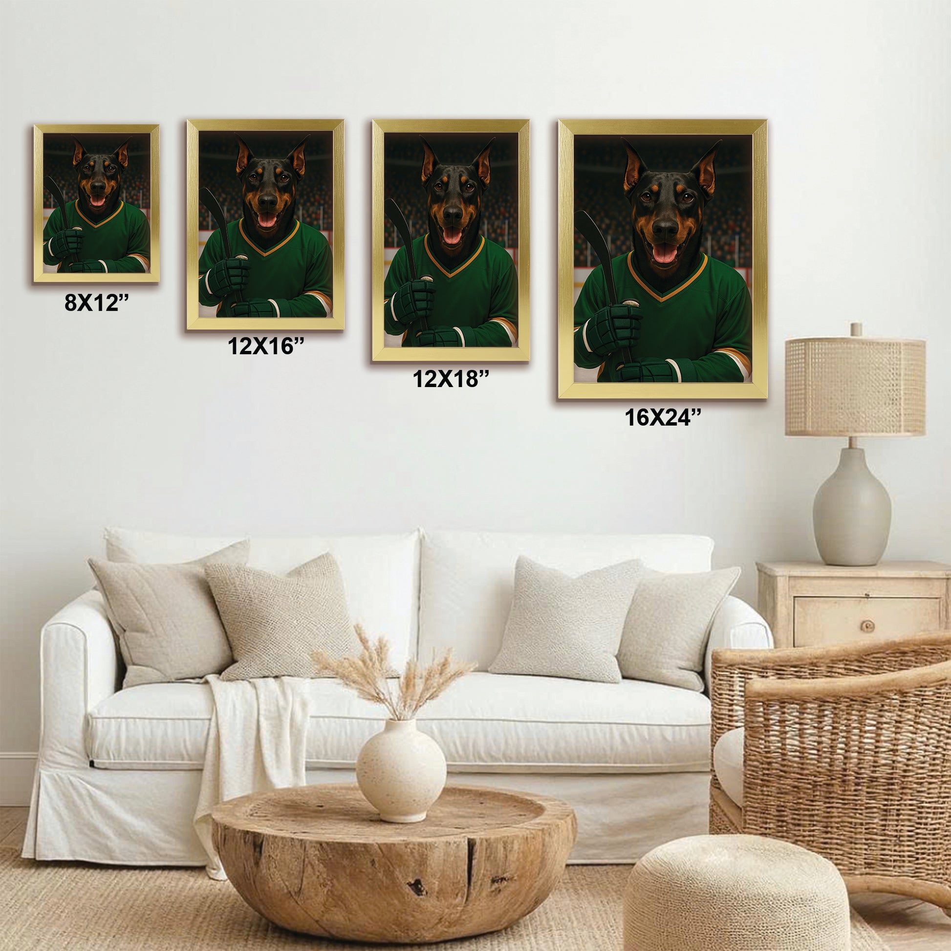 Custom Photo Hockey Player Dog Canvas Framed Wall Art Gift For Dog Lovers