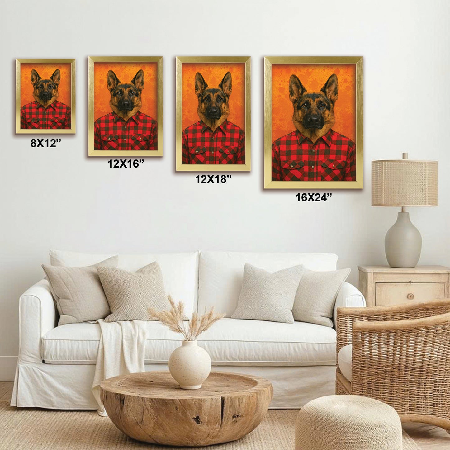 Custom Photo Dog In Red Shirt Canvas Framed Wall Art Gift For Dog Lovers