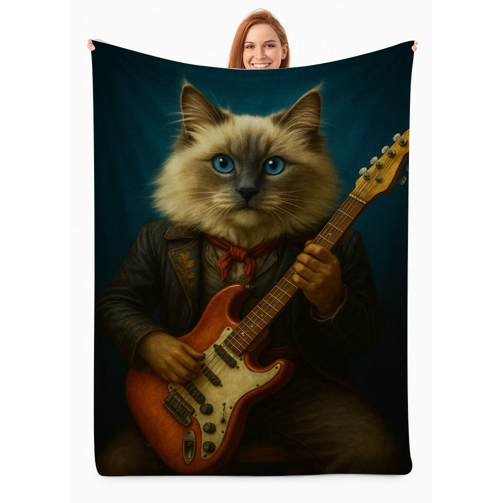 Custom Photo Cat Rock n Roll Blanket Gift For Cat Lovers
