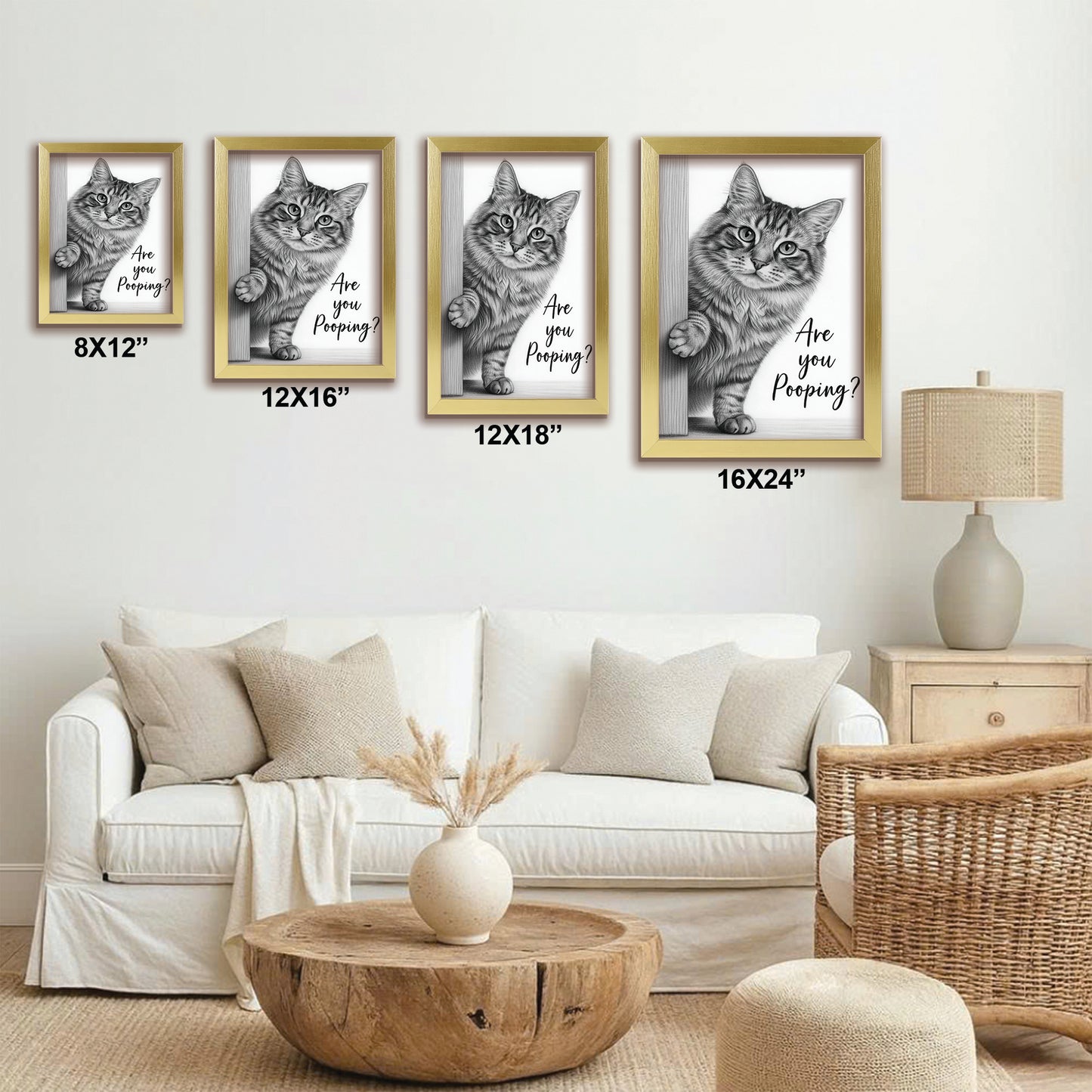 Custom Photo Cat Bathroom Canvas Framed Wall Art Gift For Cat Lover