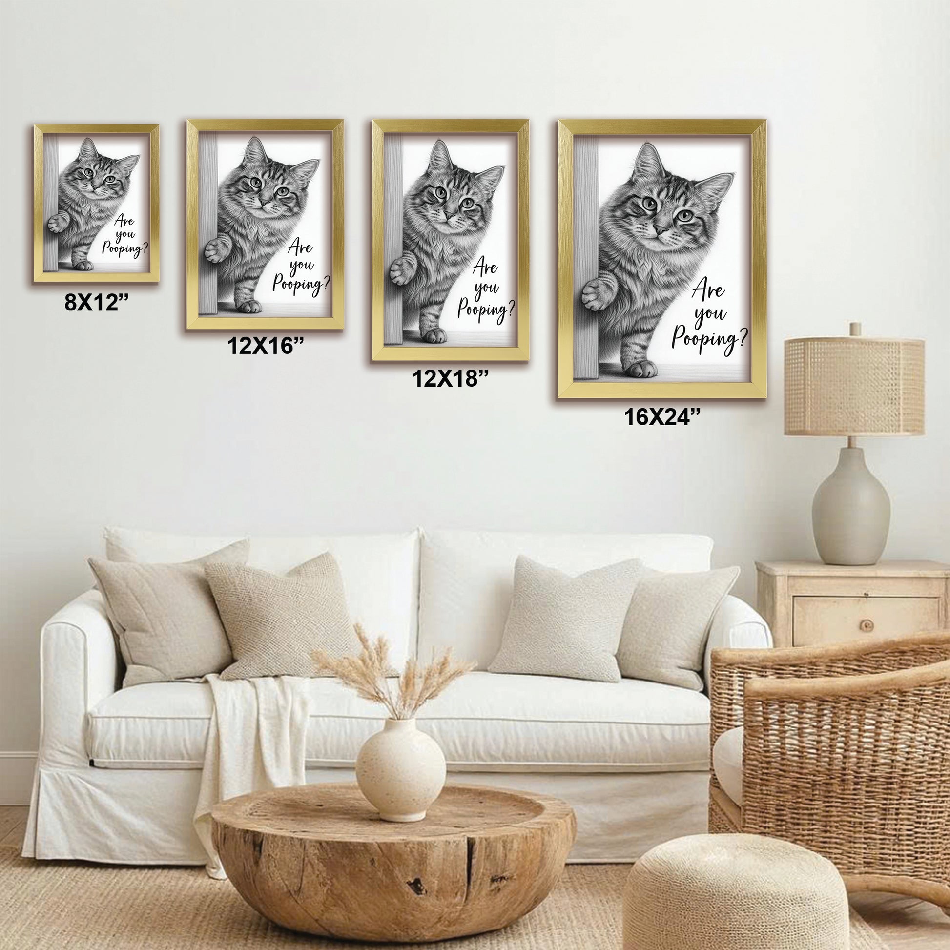 Custom Photo Cat Bathroom Canvas Framed Wall Art Gift For Cat Lover
