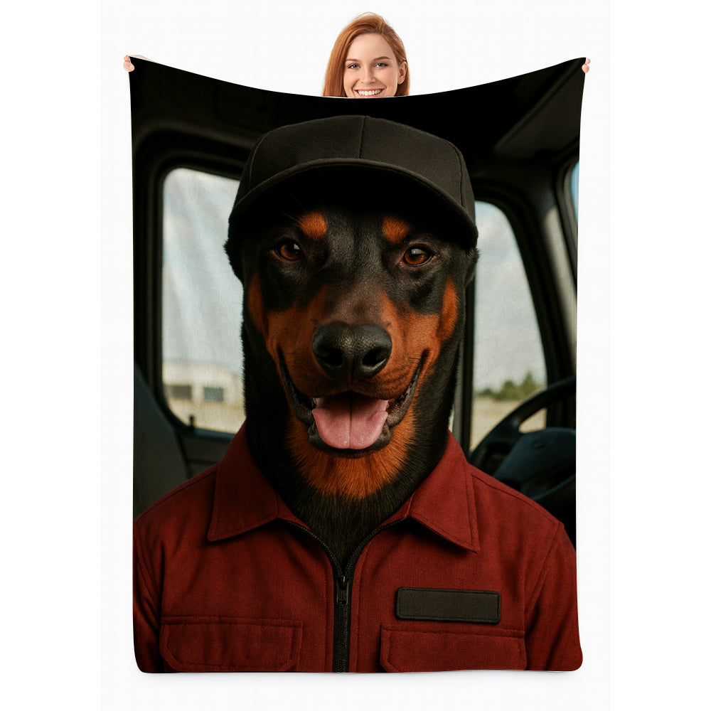 Custom Photo Trucker Driver Dog BlanketGift For Dog Lovers