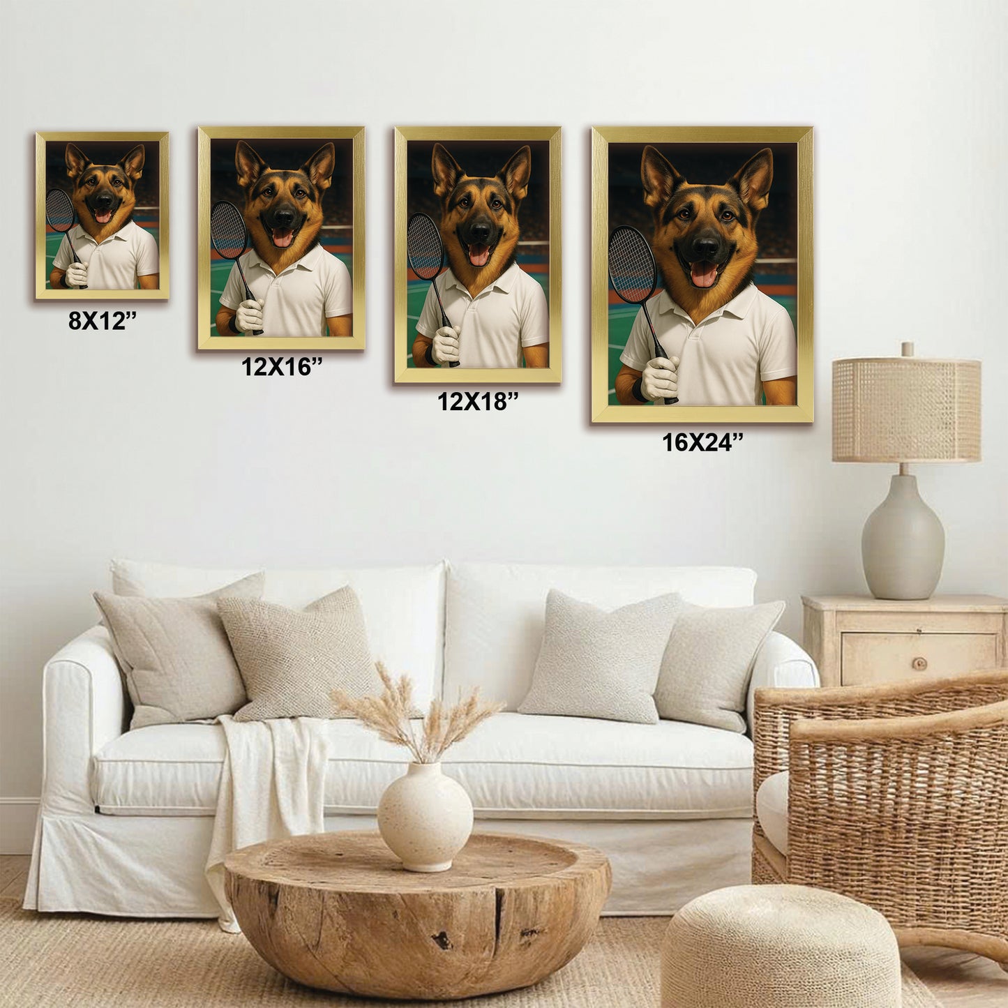 Custom Photo Badminton Dog Canvas Framed Wall Art Gift For Dog Lovers