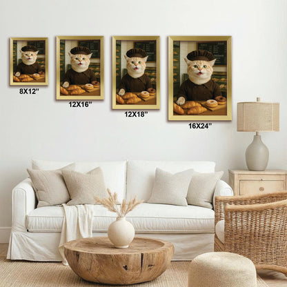 Custom Photo Baker Corgi Cat Canvas Framed Wall Art Gift For Cat Lovers