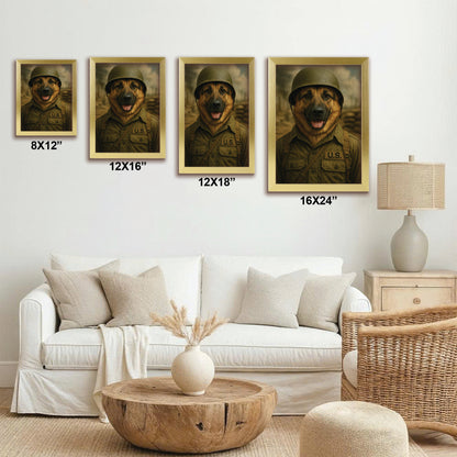 Custom Photo Military Dog Canvas Framed Wall Art Gift For Dog Lovers