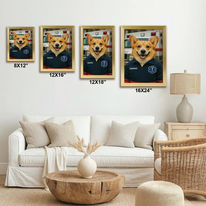 Custom Photo Paramedic Emt Dog Canvas Framed Wall Art Gift For Dog Lovers