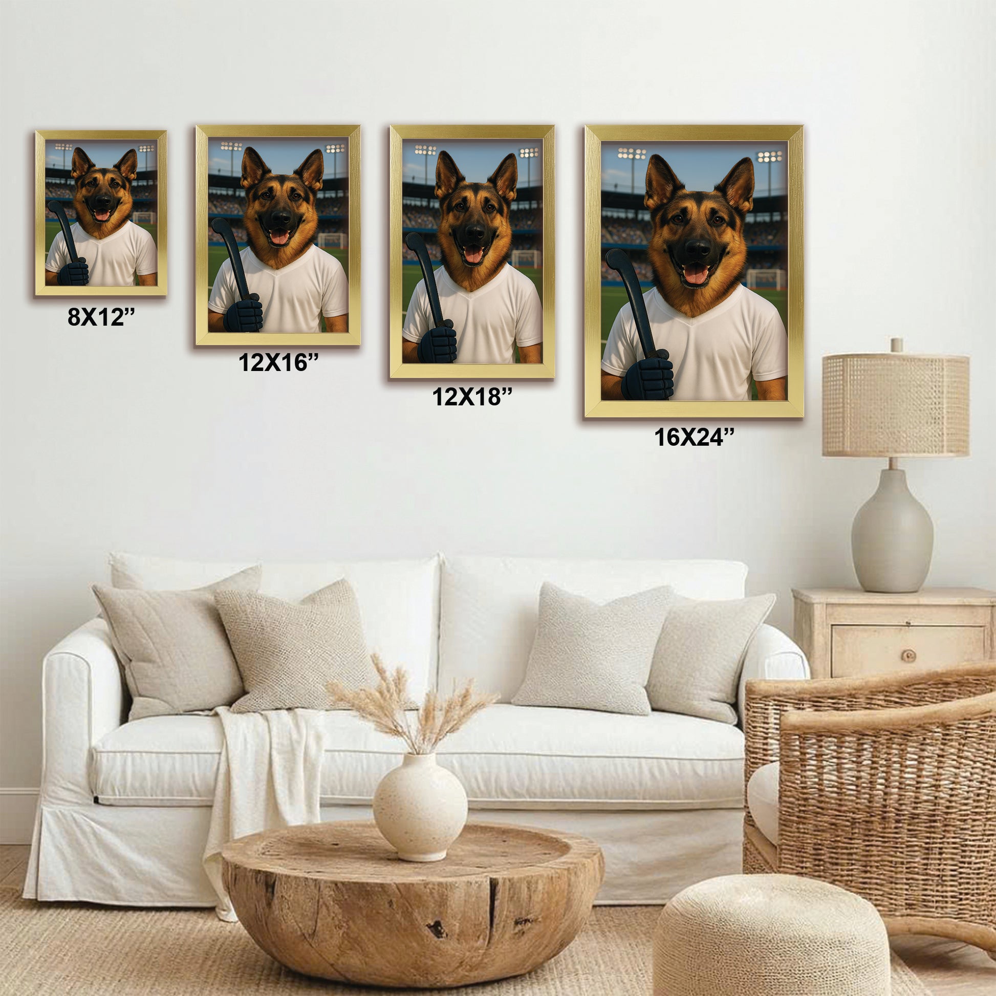 Custom Photo Field Hockey Dog Canvas Framed Wall Art Gift For Dog Lovers