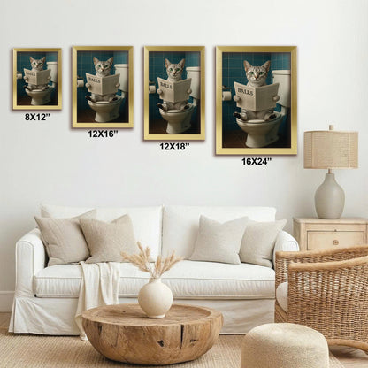 Custom Photo Cat Bathroom Style 7 Canvas Framed Wall Art Gift For Cat Lovers