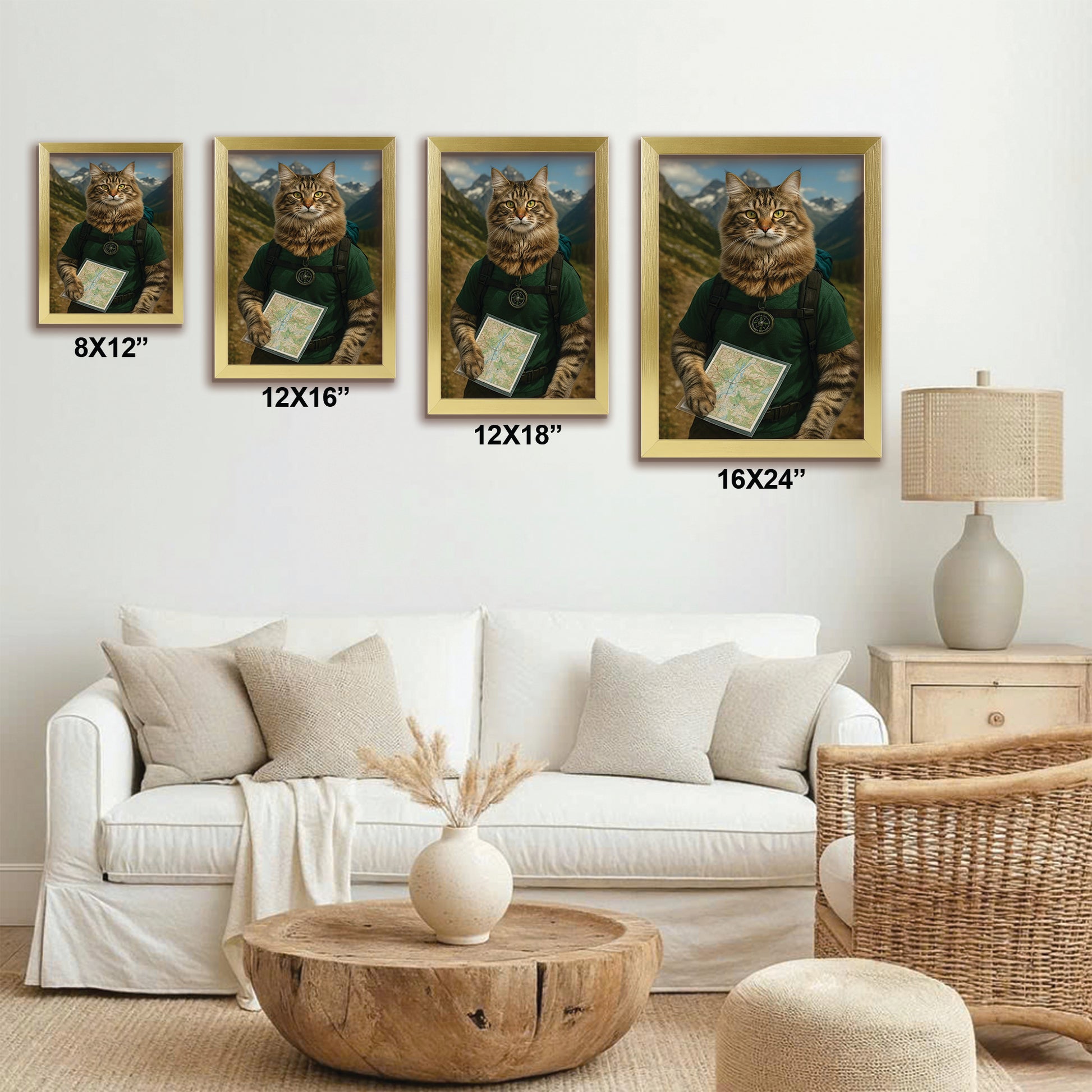 Custom Photo Explorer Hiking Cat Canvas Framed Wall Art  Gift For Cat Lovers