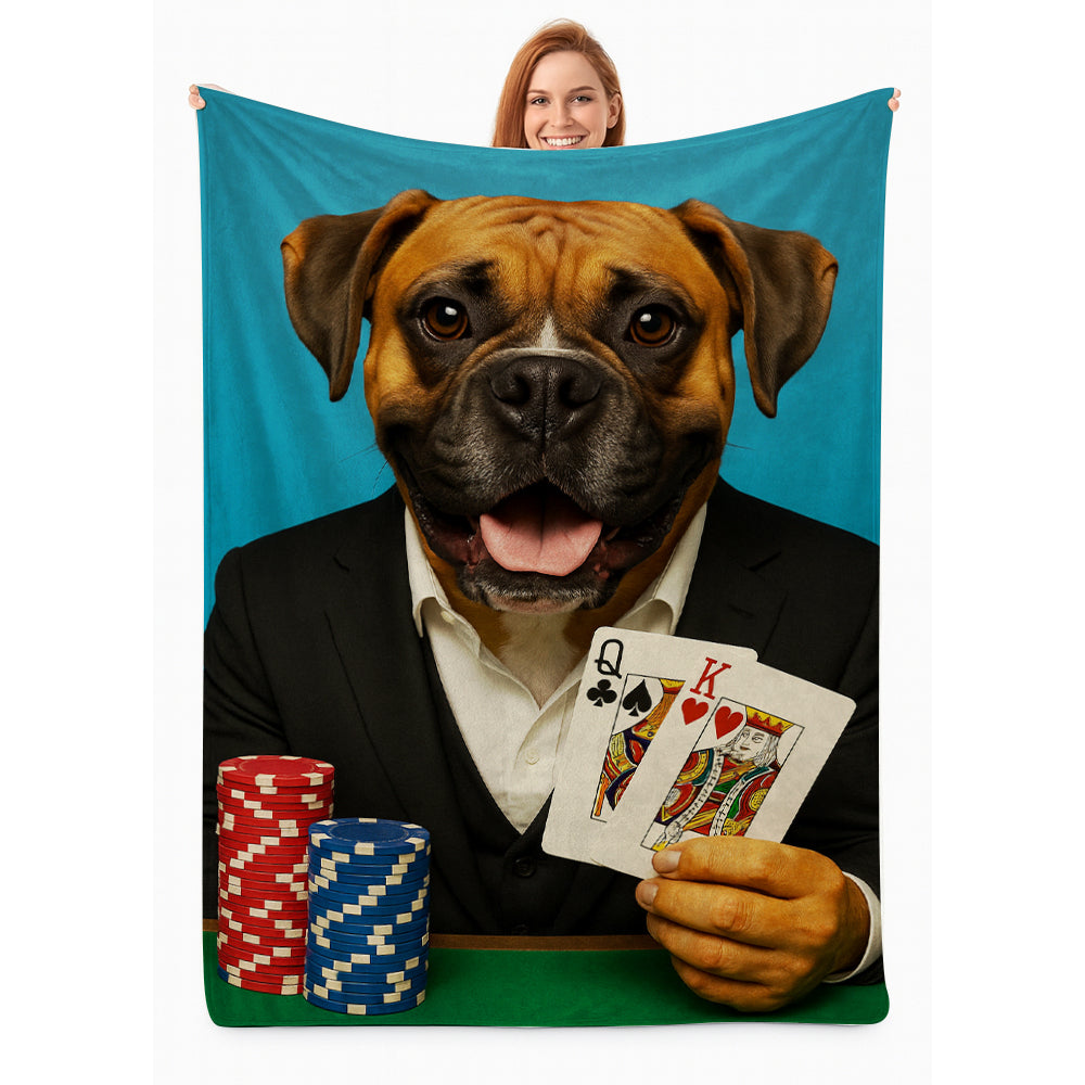 Custom Photo Poker Player Dog BlanketGift For Dog Lovers