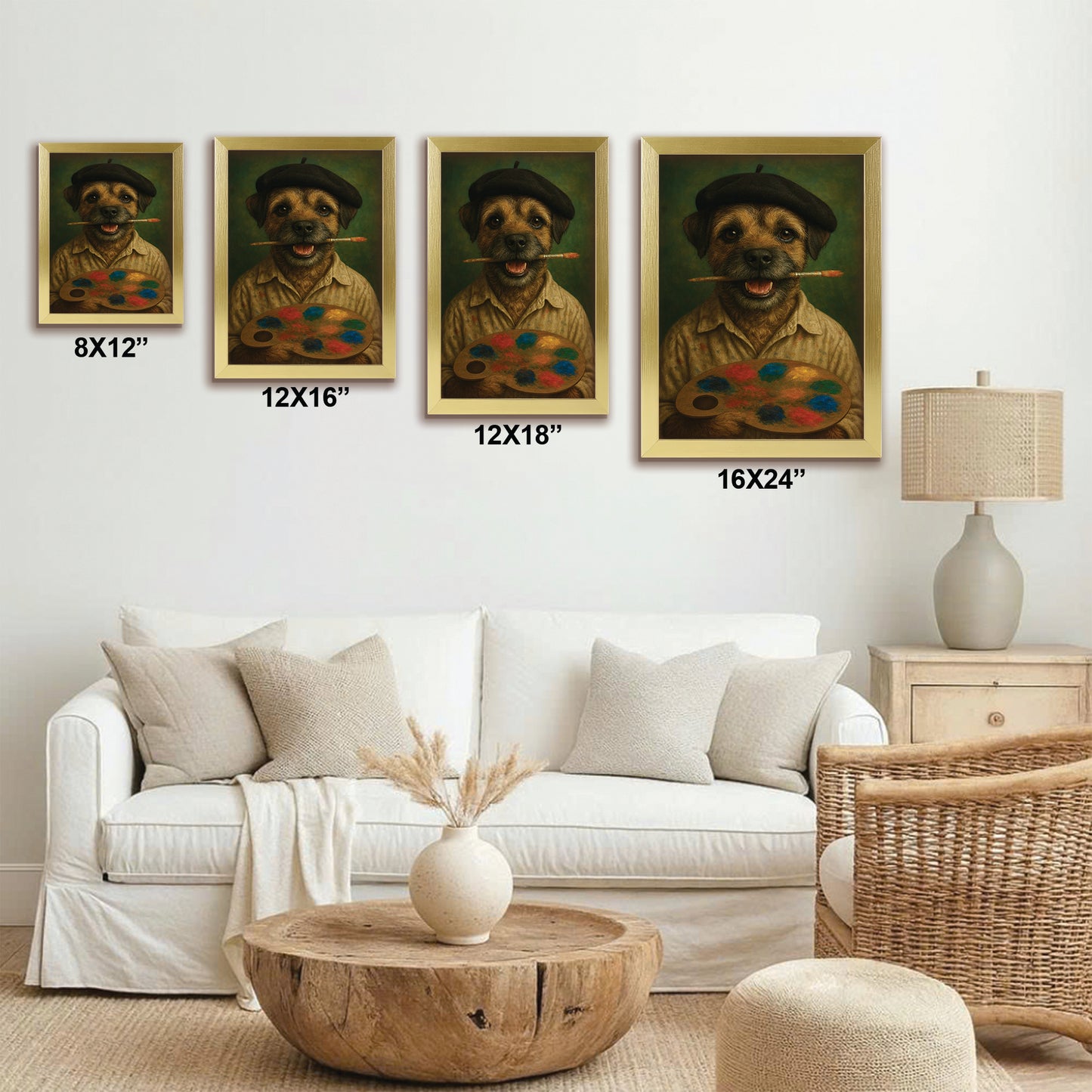 Custom Photo Artist Dog Canvas Framed Wall Art Gift For Dog Lovers