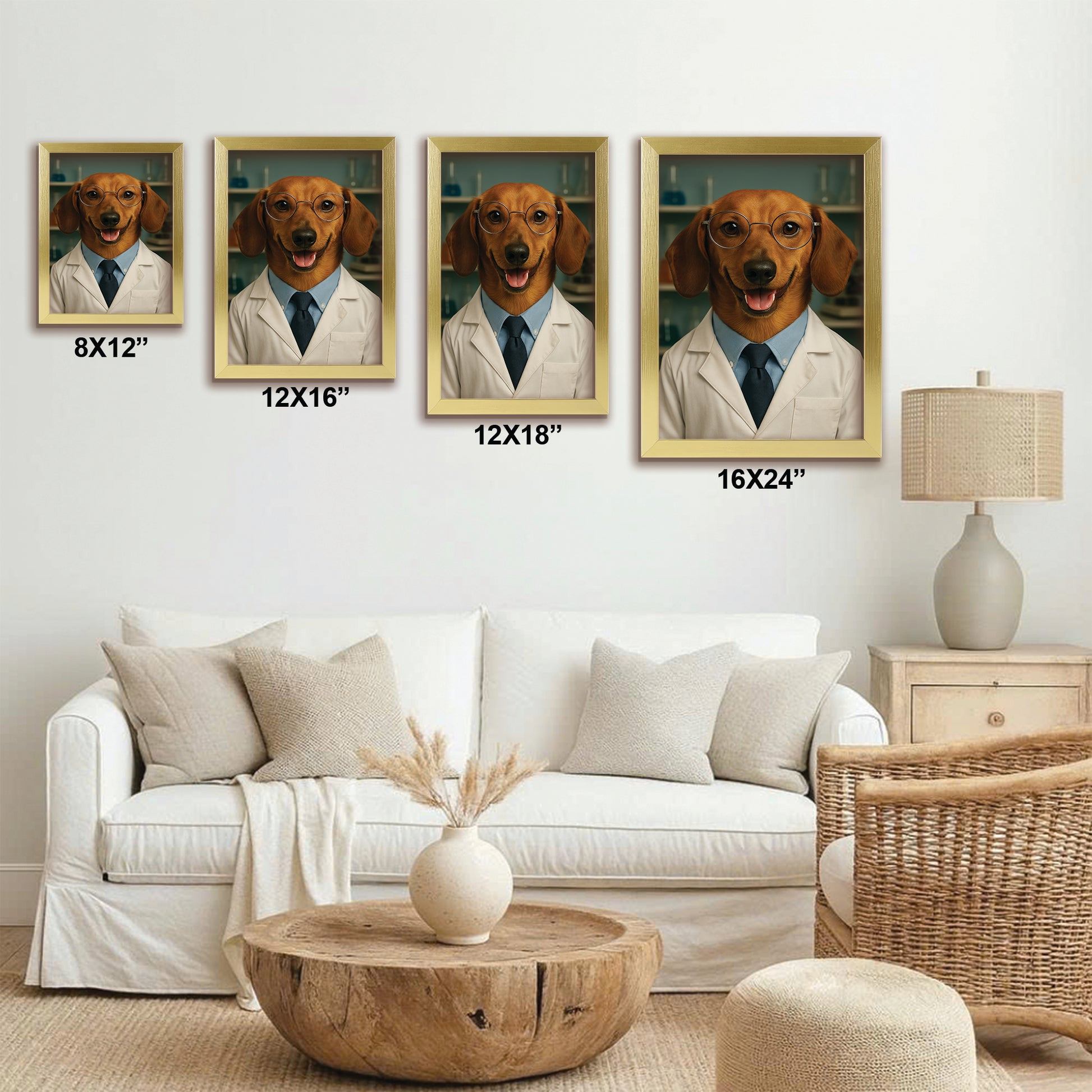 Custom Photo Scientist Dog Canvas Framed Wall Art Gift For Dog Lovers