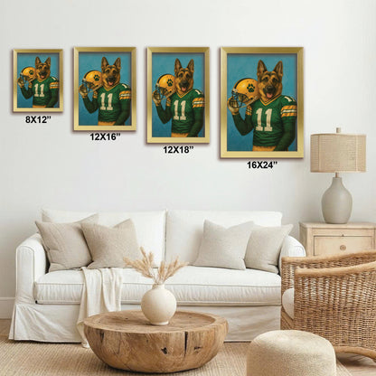 Custom Dog Photo Football Player Canvas Framed Wall Art