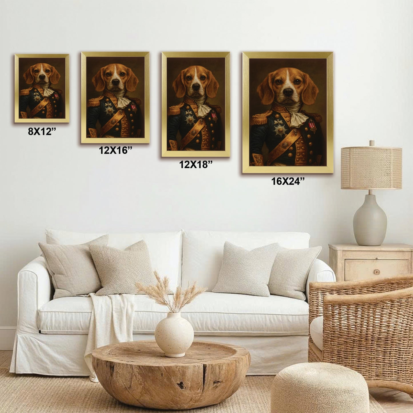 Custom Photo Dog Royal Style 02 Canvas Framed Wall Art Gift For Dog Lovers