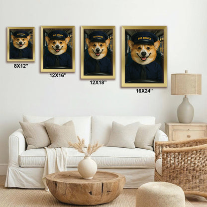 Custom Photo Bus Driver Dog Canvas Framed Wall Art Gift For Dog Lovers