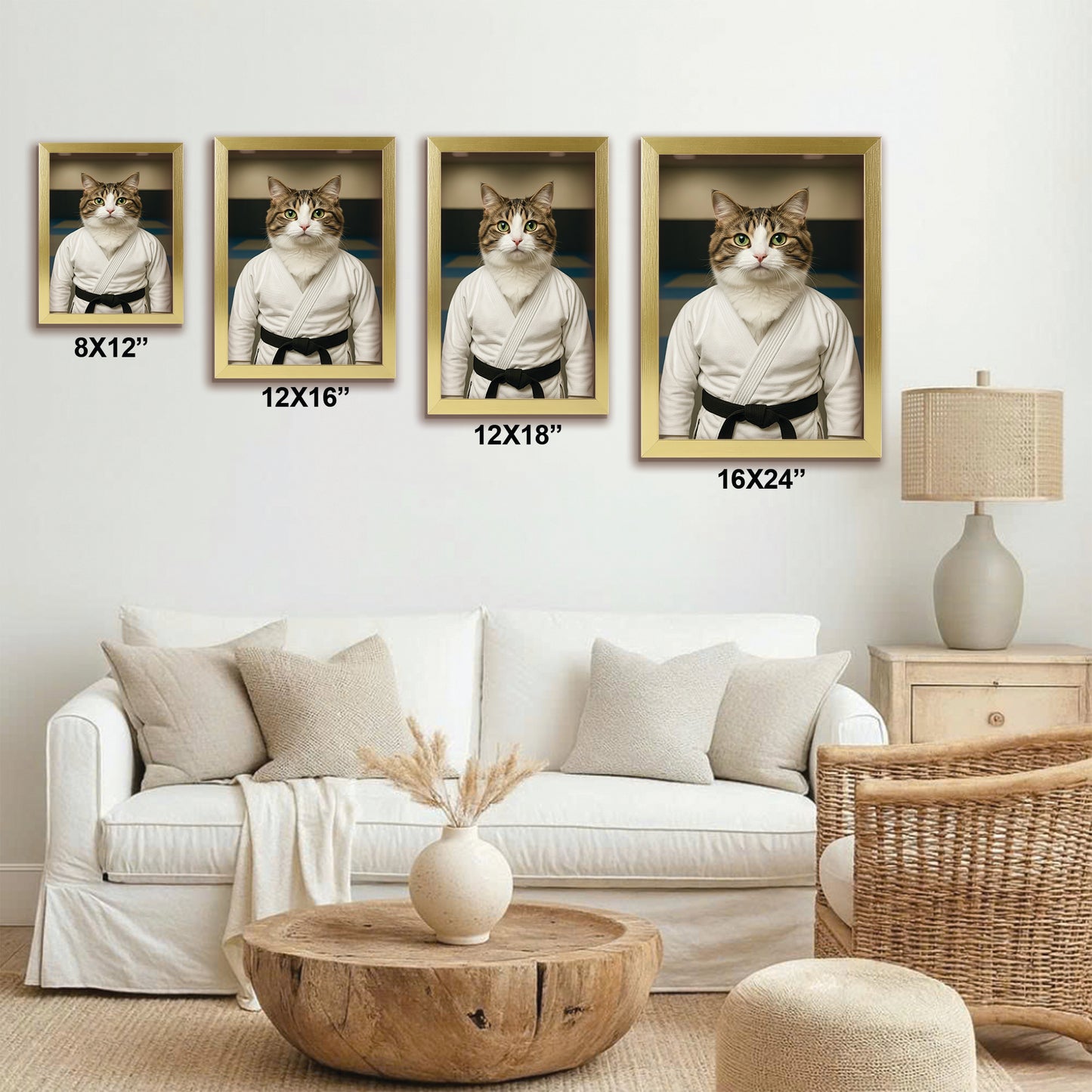 Custom Photo Jiu Jitsu Cat Canvas Framed Wall Art  Gift For Cat Lovers