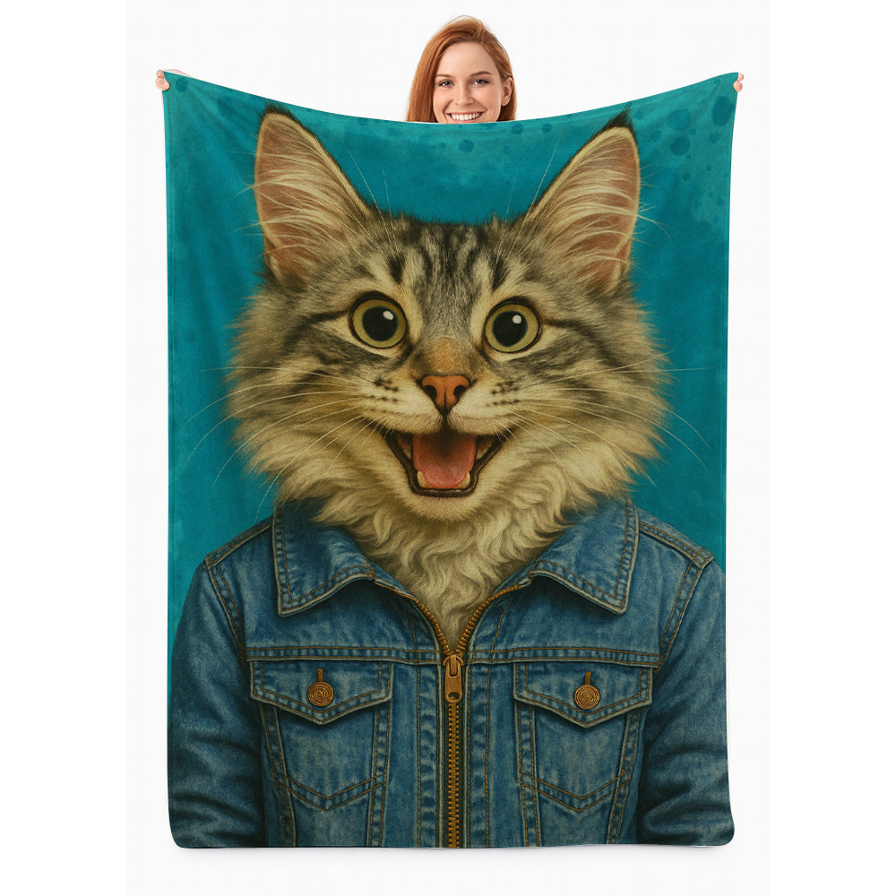 Custom Photo Denim Cat Blanket Gift For Cat Lovers