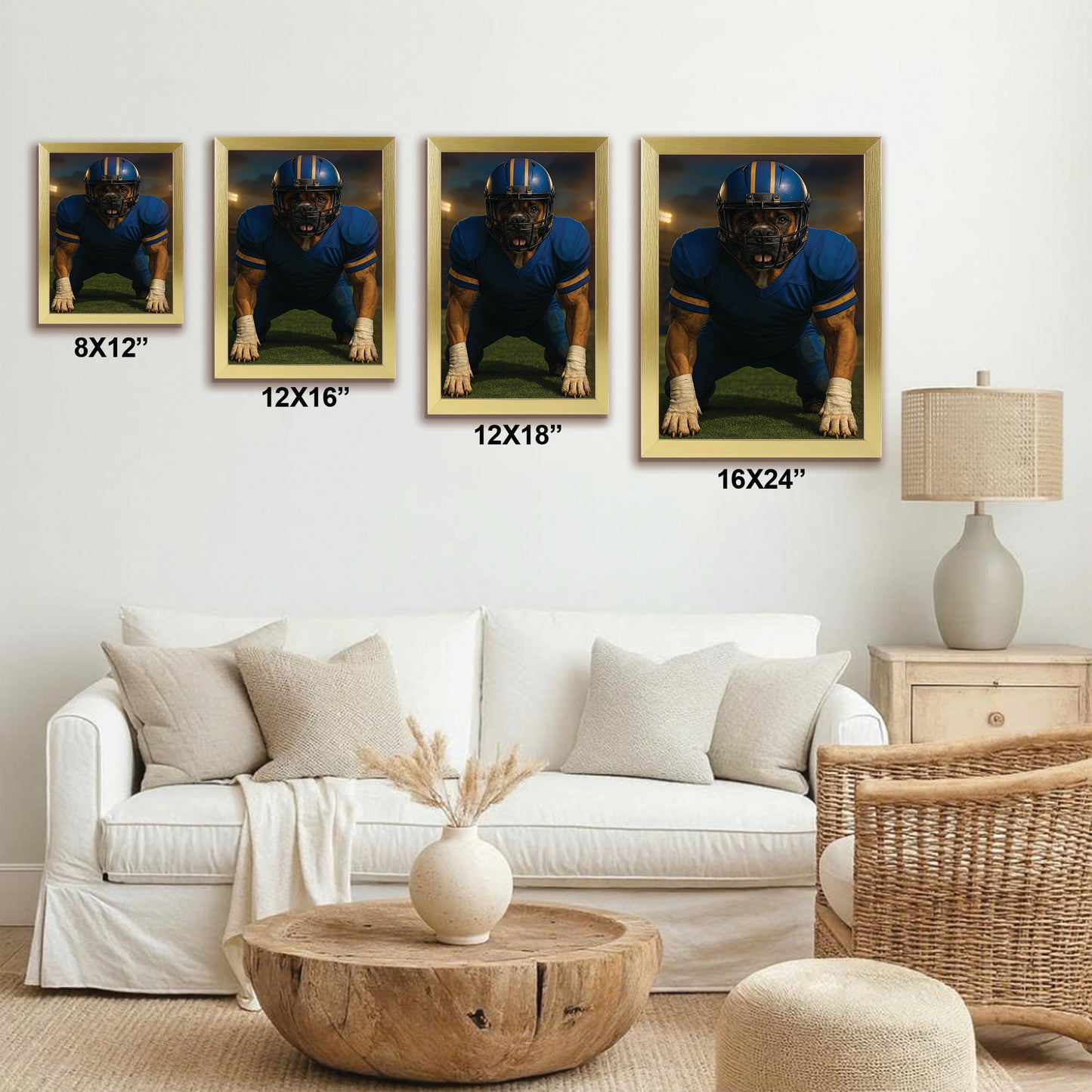 Custom Photo Football Player 2 Dog Canvas Framed Wall Art Gift For Dog Lovers