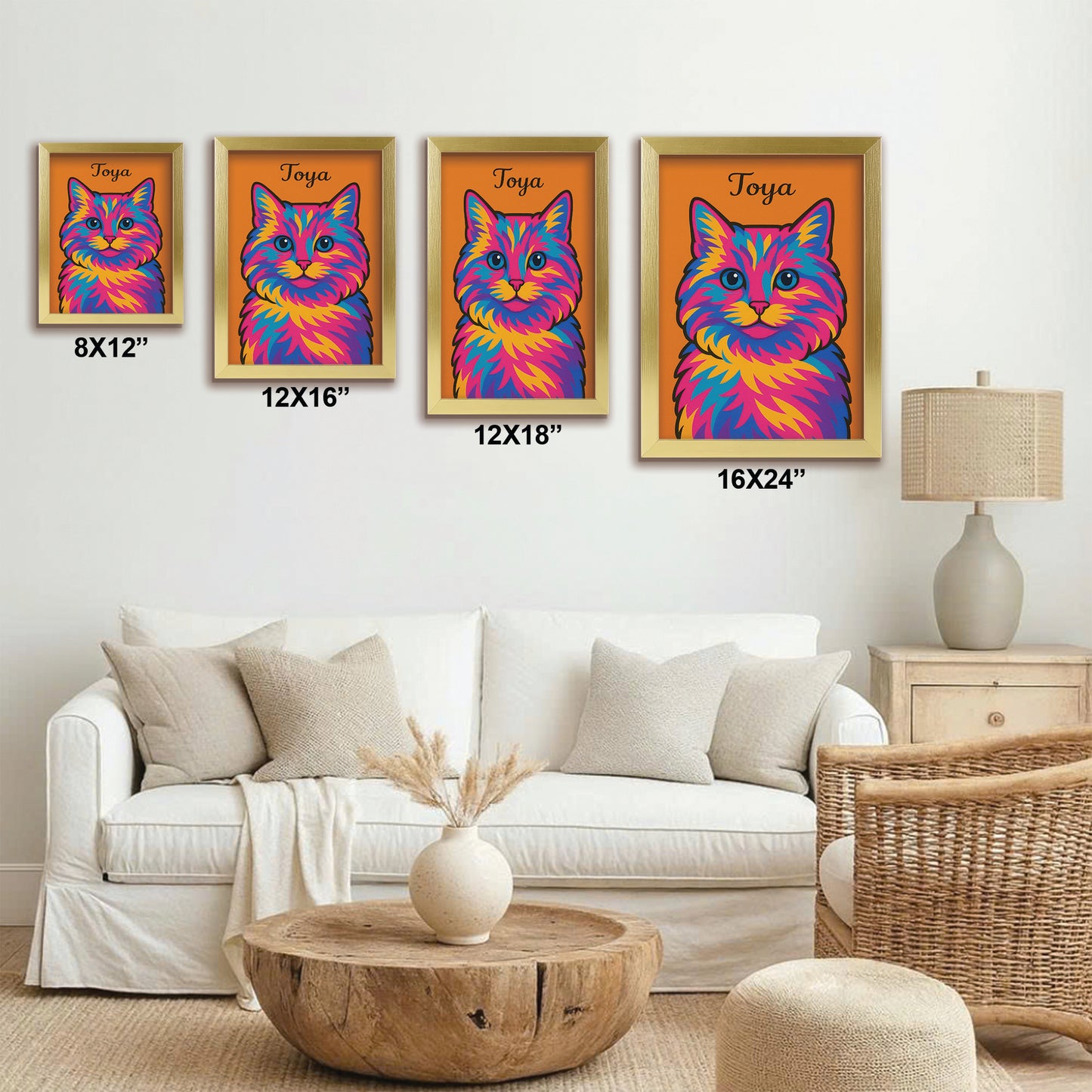 Custom Photo Minimalist Cat Canvas Framed Wall Art Gift For Cat Lovers