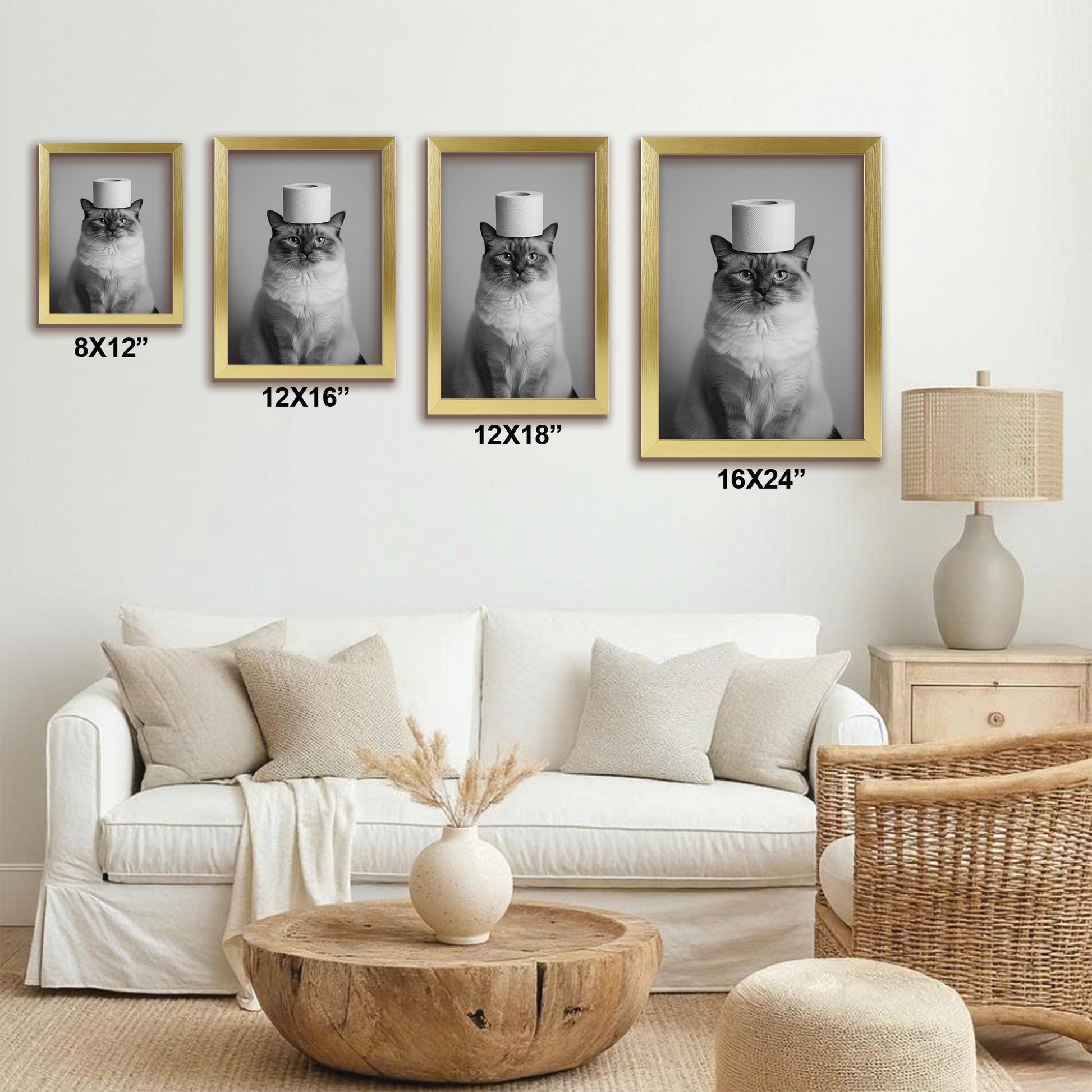 Custom Photo Cat Bathroom Style 11 Canvas Framed Wall Art Gift For Cat Lovers