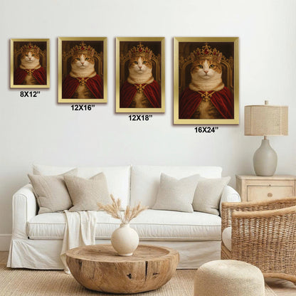 Custom Photo Royal Cat Potrait Canvas Framed Wall Art Gift For Cat Lovers