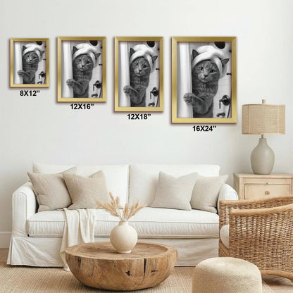 Custom Photo Cat Bathroom Canvas Framed Wall Art Gift For Cat Lovers
