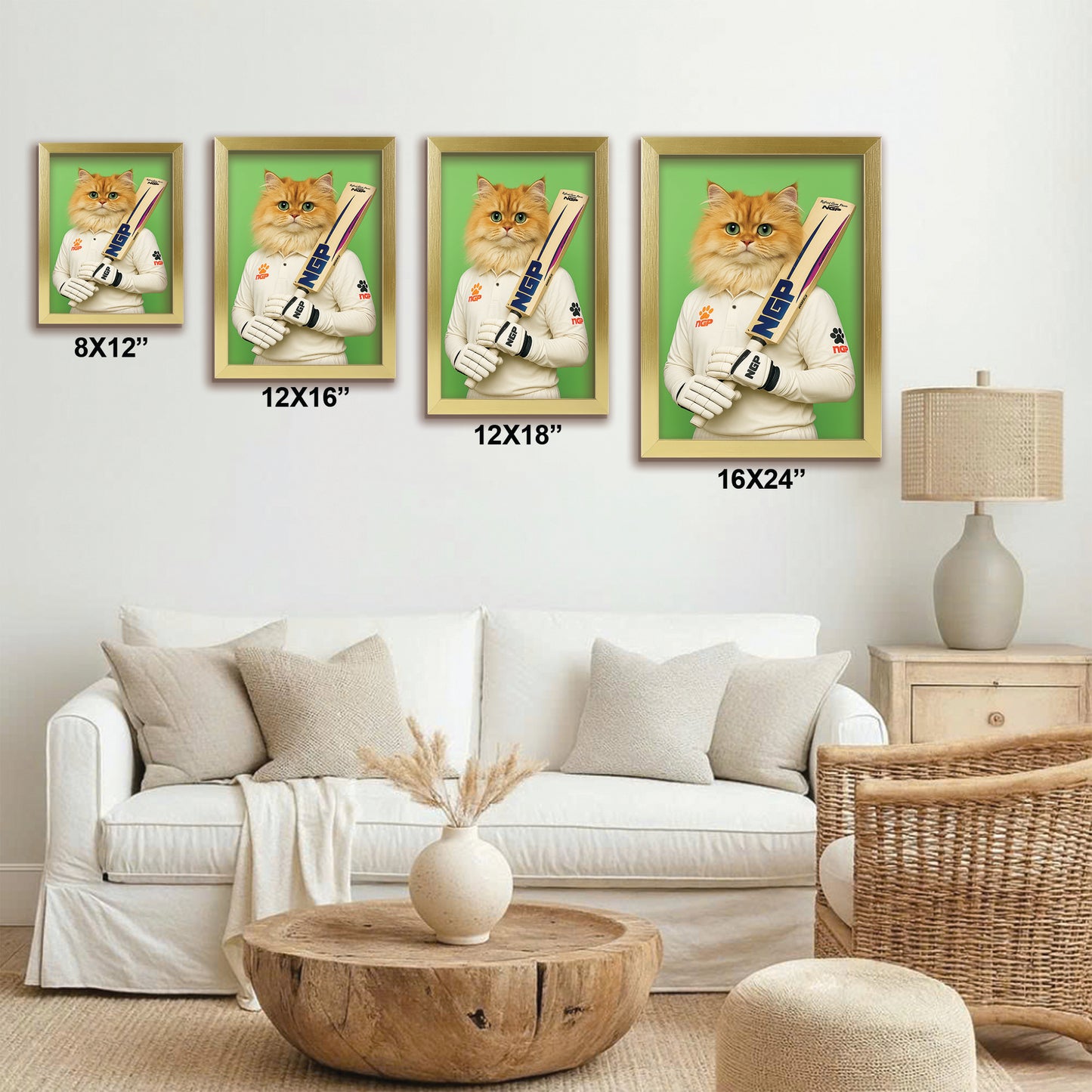 Custom Photo Cricketer Cat Canvas Framed Wall Art Gift For Cat Lovers