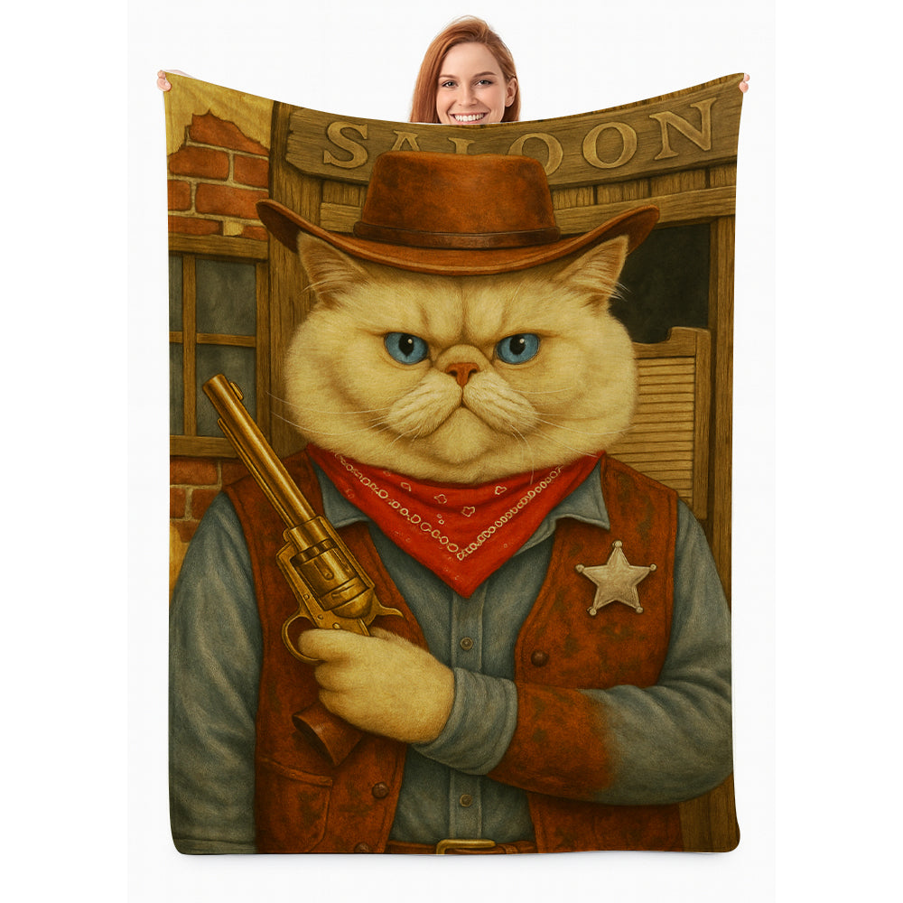 Custom Photo Cat Cowboy Blanket