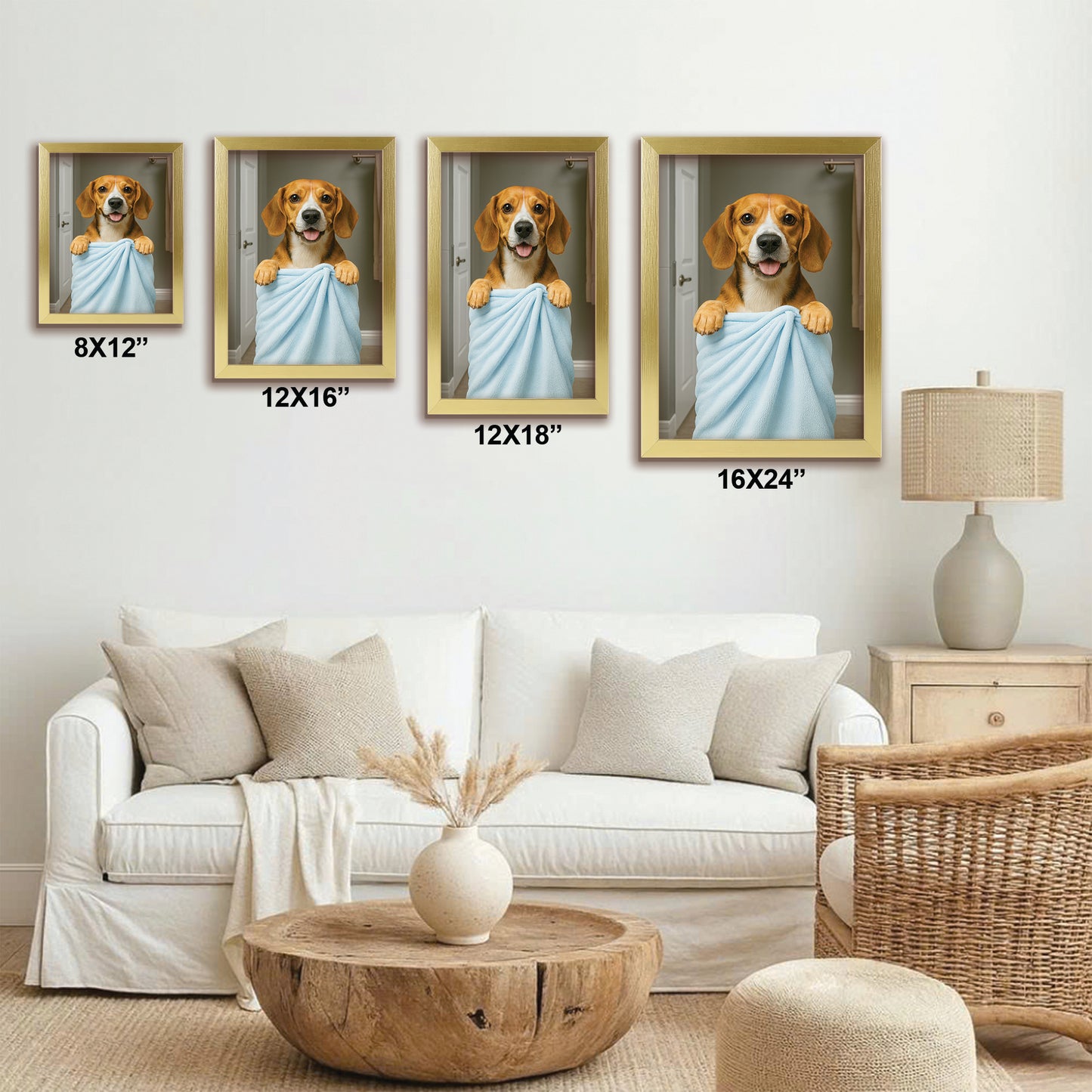 Custom Dog Photo In Bathroom Canvas Framed Wall Art Dog Lover Gifts