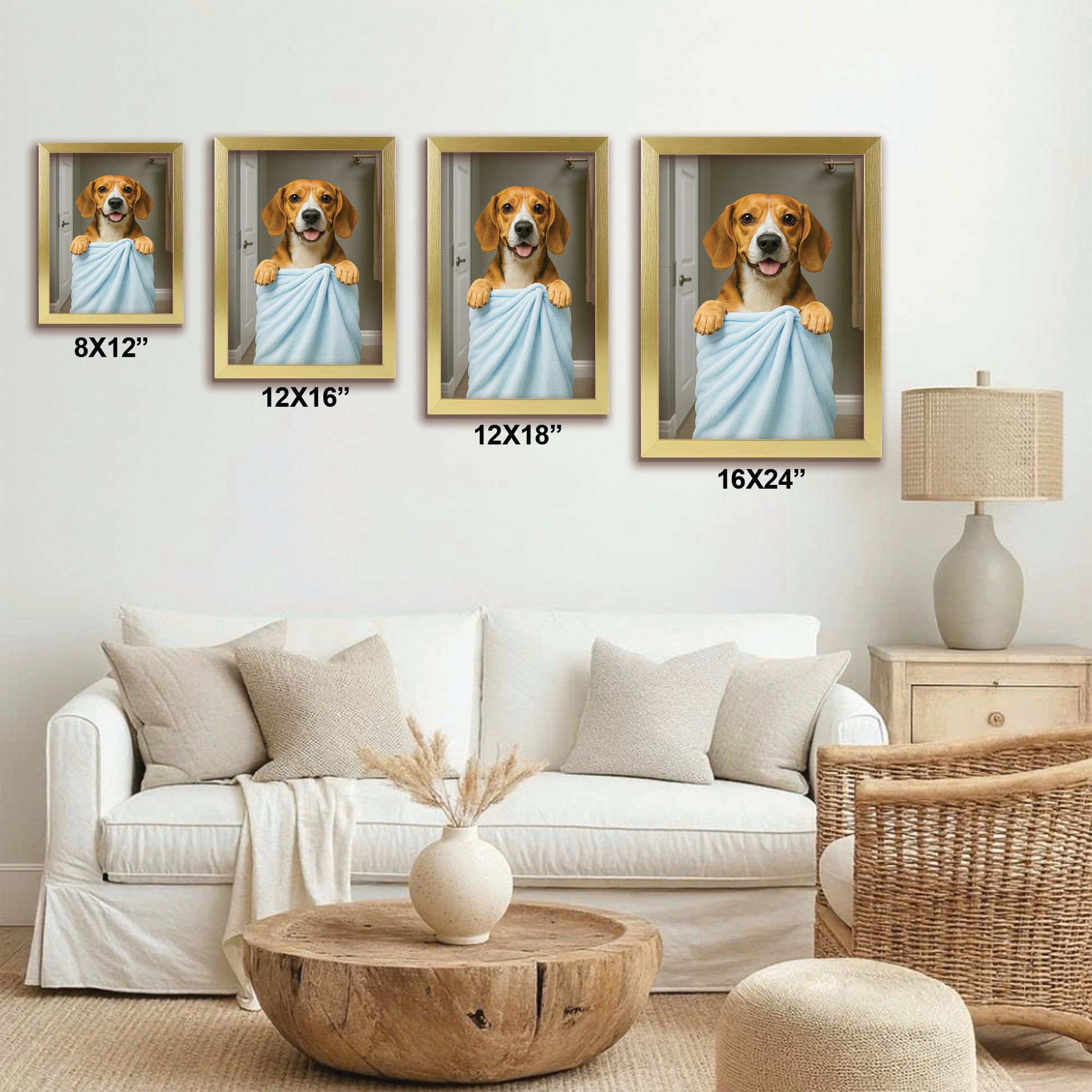 Custom Dog Photo In Bathroom Canvas Framed Wall Art Dog Lover Gifts