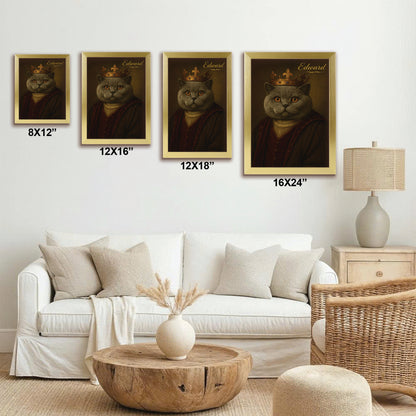 Custom Photo Crown King Cat Canvas Framed Wall Art Gift For Cat Lovers
