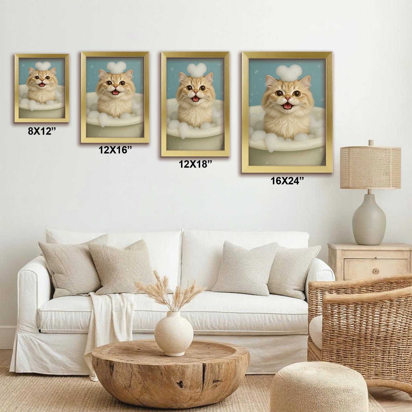 Custom Photo Cat Bathroom Style 29 Canvas Framed Wall Art Gift For Cat Lovers