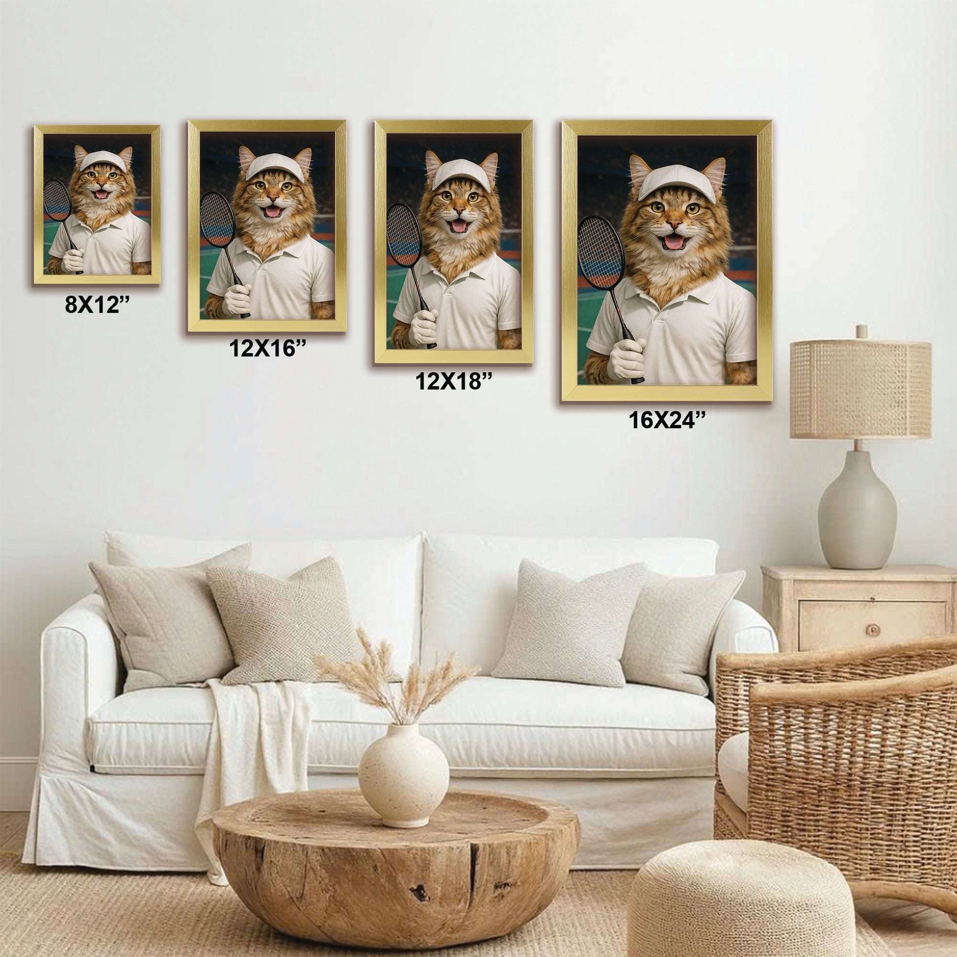 Custom Photo Badminton Cat Canvas Framed Wall Art Gift For Cat Lovers