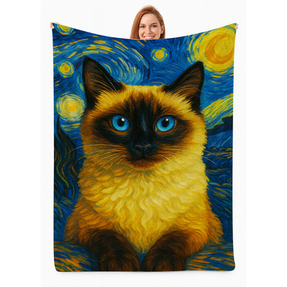 Custom Photo Cat Starry Night Blanket Wall Art