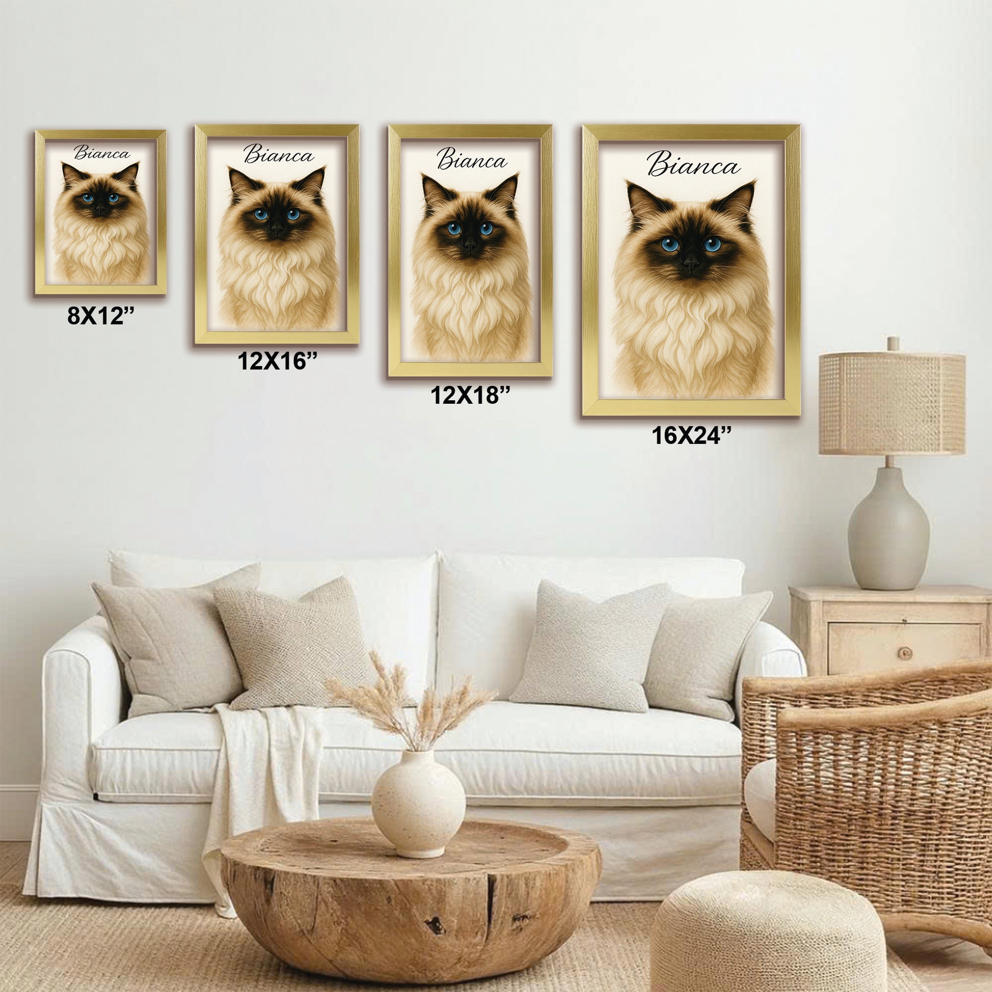 Custom Cat Portraint And With Name Canvas Framed Wall Art