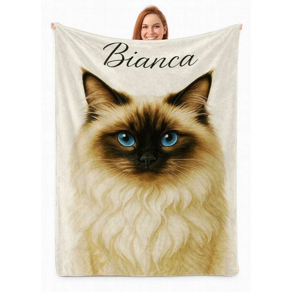 Custom Cat Portraint And With Name Blanket