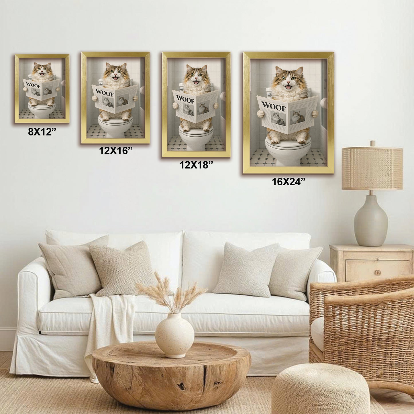 Custom Photo Cat Bathroom Style 6 Canvas Framed Wall Art Gift For Cat Lovers