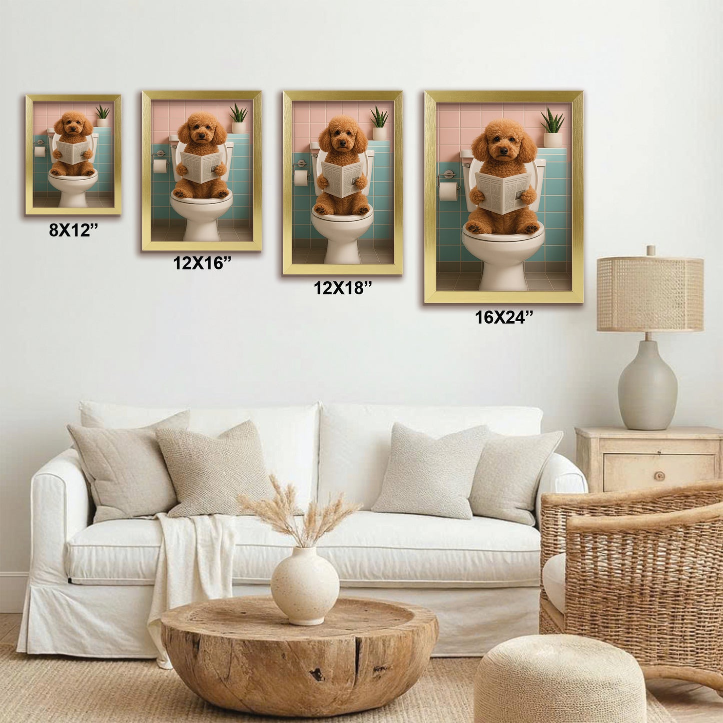 Custom Photo Dog Bathroom Style 8 Canvas Framed Wall Art Gift For Dog Lovers