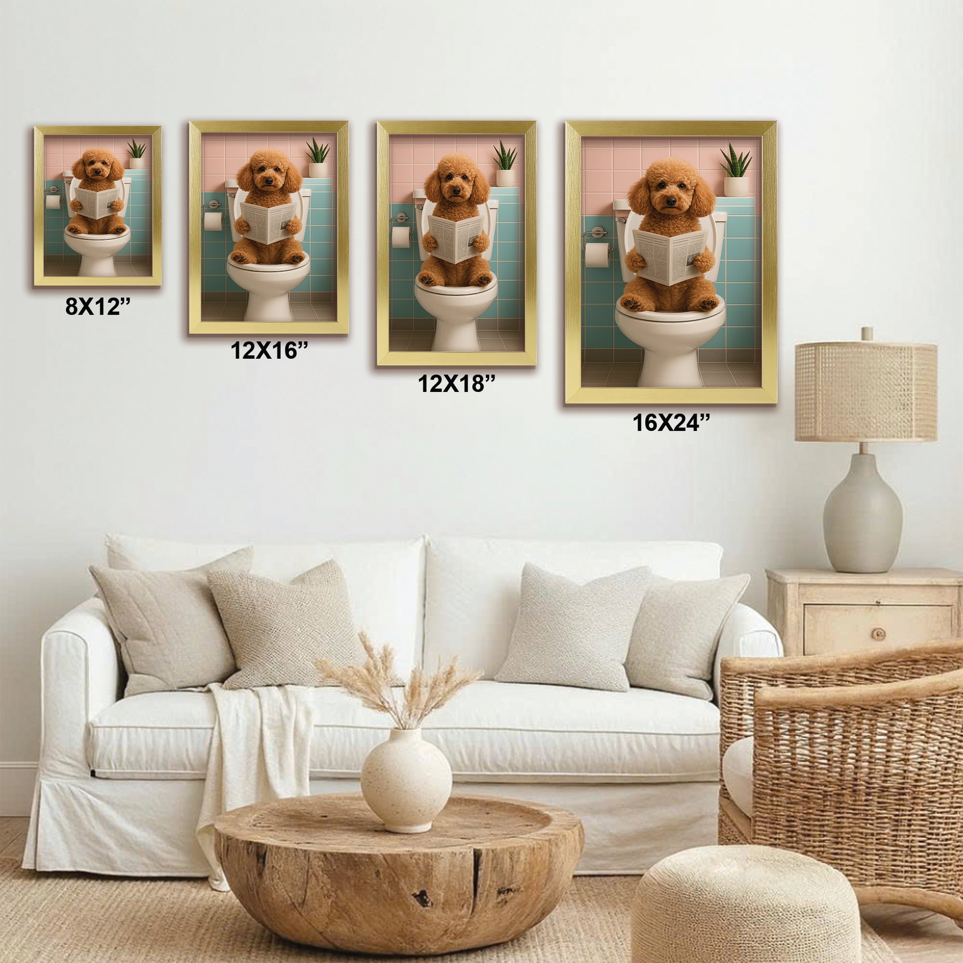 Custom Photo Dog Bathroom Style 8 Canvas Framed Wall Art Gift For Dog Lovers