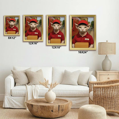 Custom Photo Courier Delivery Canvas Framed Wall Art Gift For Cat Lovers