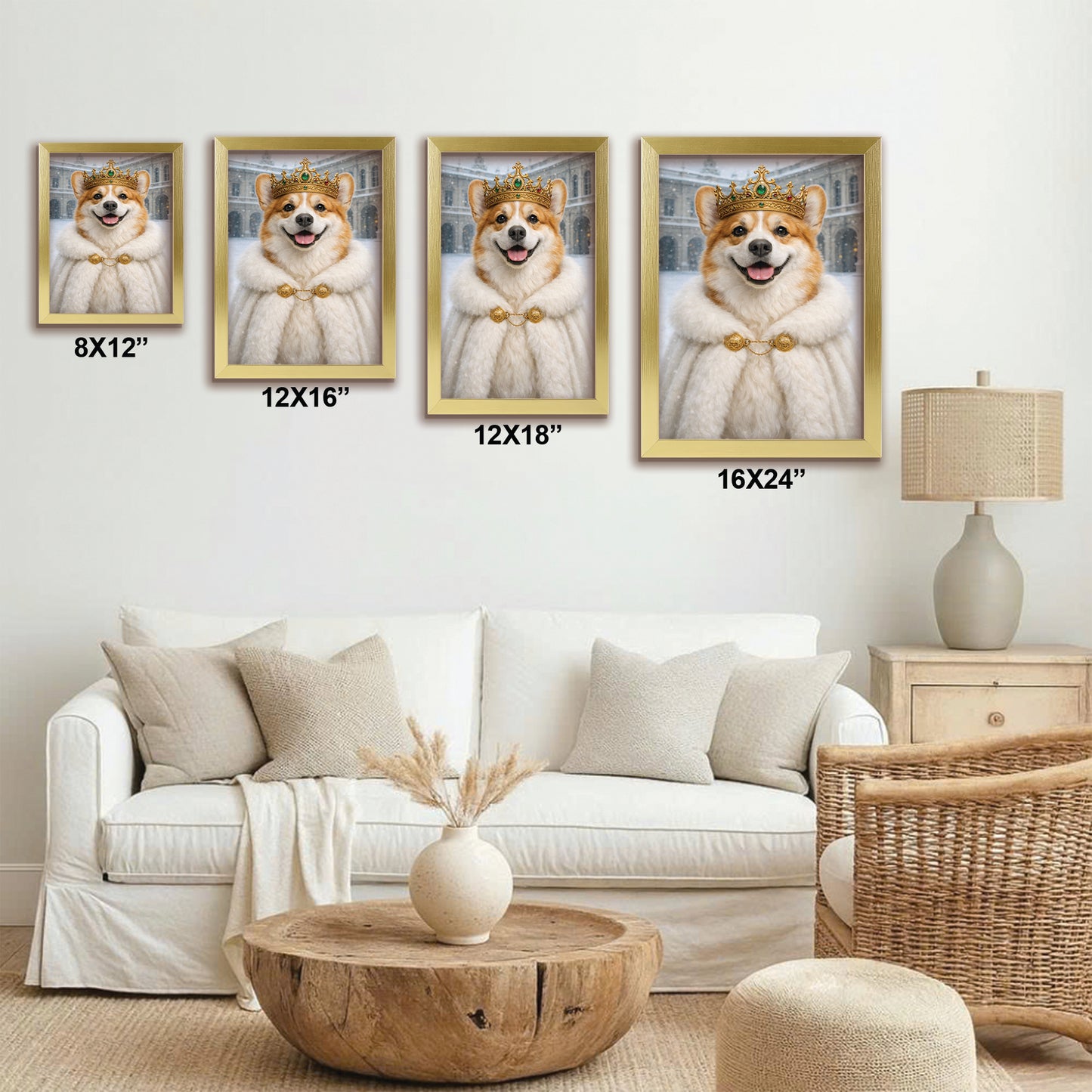 Custom Photo Royal Winter Queen Dog Canvas Framed Wall Art Gift For Dog Lovers