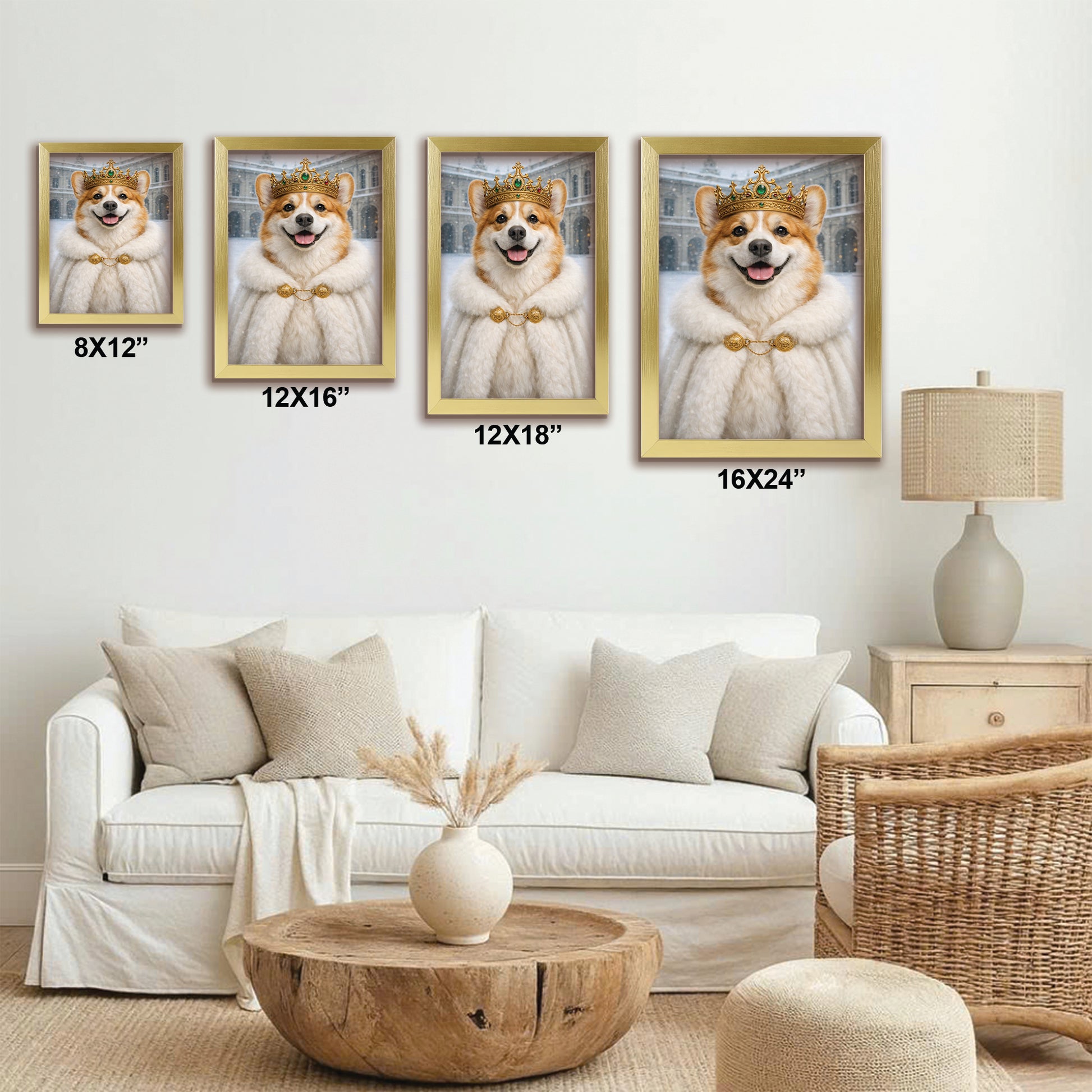 Custom Photo Royal Winter Queen Dog Canvas Framed Wall Art Gift For Dog Lovers