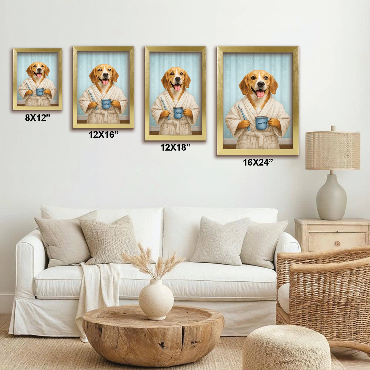 Custom Photo Dog Bathroom Canvas Framed Wall Art Dog Gifts Lovers
