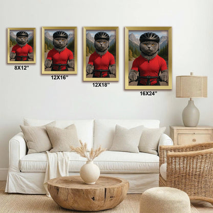 Custom Photo Cyclist Dart Bike Cat Canvas Framed Wall Art Gift For Cat Lovers