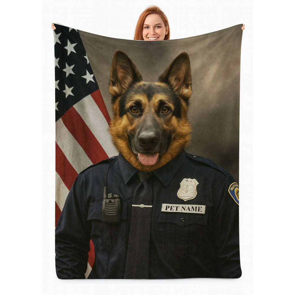 Custom Dog Photo Policeman Blanket For Dog Lover