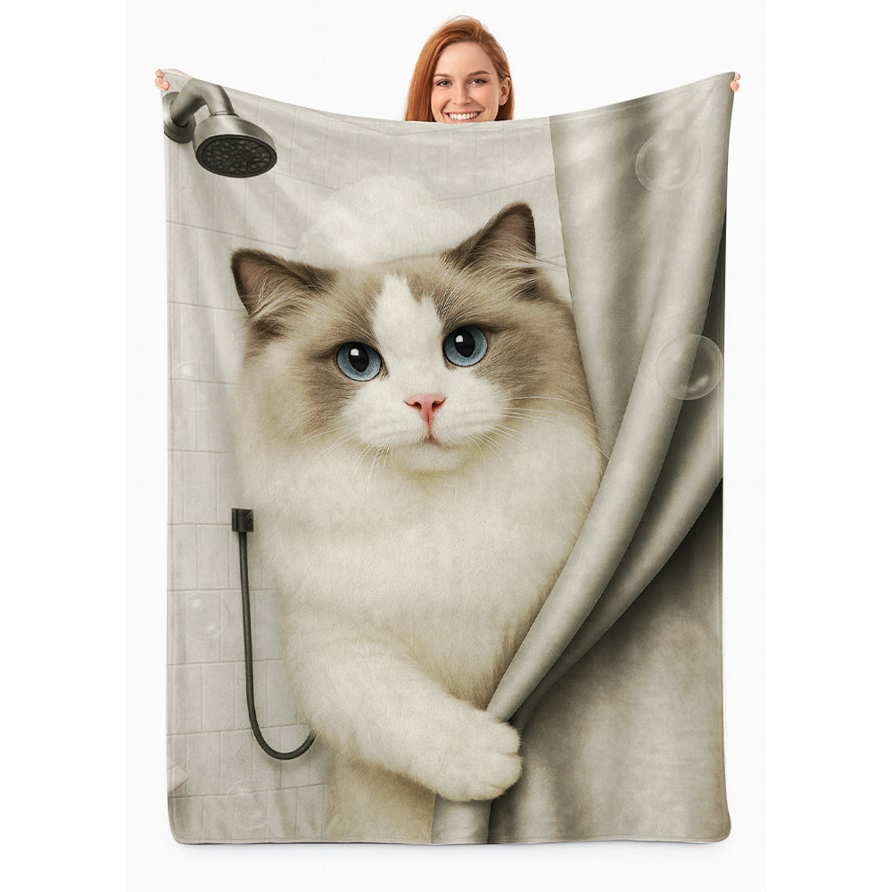 Custom Cat Photo Cat  In Bathroom Blanket Gift For Cat Lovers